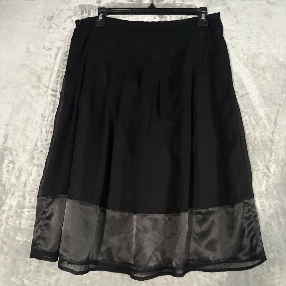 Chapter One Black Chiffon Midi Skirt Size 10 Satin Hem Border Flared Core Casual